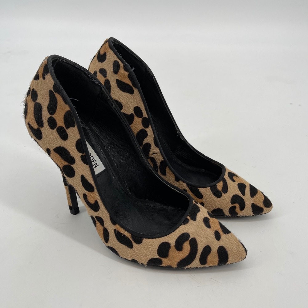 Steve Madden Galleryl Leopard Print Calf Hair Pointed Toe Stiletto Heel Shoes 6M